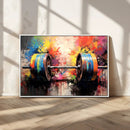 Weightlifting Barbell Art Triptych, Bold Abstract Fitness