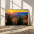 Golden Sunset Over Mountain Forest Canvas Wall Art Print -