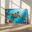 Sea Turtle Underwater Canvas Wall Art Print - Vibrant Ocean