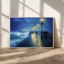 Storm Ocean Pier Canvas Wall Art Print - Large Moody Night