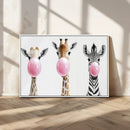 Bubblegum Animals Canvas Wall Art - Playful Giraffe and
