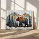 Rustic Grizzly 399 Bear and Mountain Wood Canvas Wall Art -