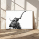 Longhorn Wall Art Canvas Print – Framed Monochrome Ranch Cow