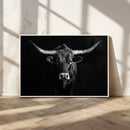 Texas Longhorn Wall Art Canvas Print – Framed Monochrome