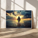 Jesus Walks Wall Art Canvas Print Framed Divine Sunset Art