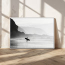 Surfer Beach Wall Art – Framed Black White Ocean Canvas