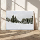 Frosty Pines Wall Art Canvas Print – Framed Silent Snowfall
