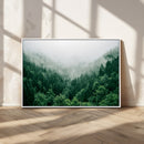 Misty Green Forest Canvas Print – Framed Serene Foggy Pine