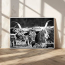 Black & White Longhorn Cattle Wall Art Canvas Print, Rustic by MyGreatCanvas | Canvas Wall Art Prints | Photo Prints & Wall Decor