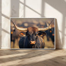 Majestic bull head close-up, long curved horns, detailed fur by MyGreatCanvas | Canvas Wall Art Prints | Photo Prints & Wall Decor