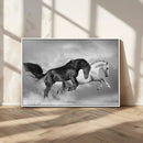 Wild Horses Wall Art Canvas Print – Framed Black and White