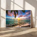 Framed Tropical Sunset Art Canvas Print