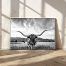 Longhorn Black and White Wall Art – Rustic Western Bull