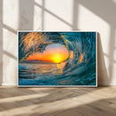 Ocean Wave Sunset Wall Art | Large Coastal Wave Canvas Print