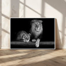 Large Black and White Lion Couple Wall Art Canvas Print –