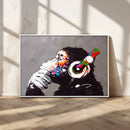 Dj Monkey Listening to Music Wall Art Print | Banksy Monkey by MyGreatCanvas | Canvas Wall Art Prints | Photo Prints & Wall Decor