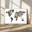 Modern Metallic World Map Canvas Wall Art – Framed