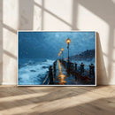 Stormy Night at Beach Pier Oil Painting Large Wall Art