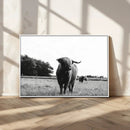 Black and White Highland Cow Wall Art Canvas Print | Rustic
