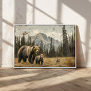 Rustic Grizzly 399 Bear Family Wall Art Canvas Print