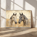 Chines Ink Style Grunge Horses Wall Art Canvas Print