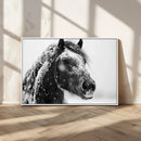 Winter Horse Canvas Print | Large 3-Panel Black White Equine