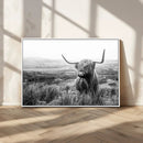 Scottish Highland Cow Wall Art | Black and White Canvas