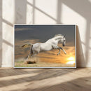 Large Wall Art Canvas Print – White Jumping Horse Sunset