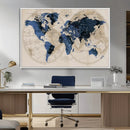 Vintage Blue World Map Canvas Wall Art – Antique Style