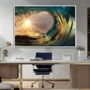 Golden Wave Sunset Canvas Print – Large Coastal Wall Art for
