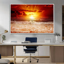 Red Sunset Ocean Beach Canvas Wall Art Beach Canvas, Coastal