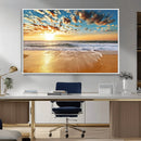 Golden Sunset Beach Print Canvas Wall Art, Giclee Canvas