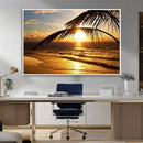 Golden Tropical Beach Sunset Canvas Triptych, Coastal Palm