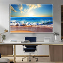 Tropical Beach Sunset Canvas Art, Ocean Waves and Sandy