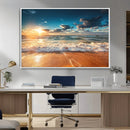 Golden Sunset Beach Triptych Canvas Art, Giclee Coastal Wall