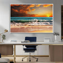 Golden Sunset Beach Canvas Wall Art – Triptych Seascape