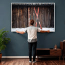Vintage Ski Gear Canvas Print, Vintage Ski Gear Against