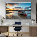 Small Boat At The Beach Sunset Wall Art, Boat Sunset Wall