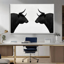 Spanish Bull Art - Framed Black and White Bull Canvas Print