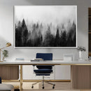 Foggy Black and White Forest Canvas Wall Art, 3 Panel Misty