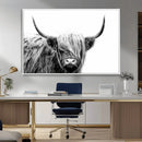 Black White Scottish Highland Cow Cattle Art Print Farmhouse