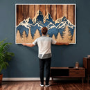 Rustic Wood Style Mountain Wall Art, Nature Forest Canvas