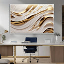 Gold and White Abstract Wave Canvas – Elegant Flowing Design