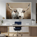 White Longhorn Bull Wall Art Canvas Print – Framed and Ready