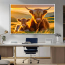 Scottish Cow and Baby Cow Canvas Wall Art Animal Print
