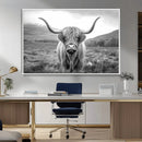 Black White Scottish Highland Cow Canvas Farm Wall Art