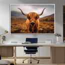 Highland Cow Longhorn Wall Art – Rustic Canvas Print, Framed