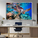 Underwater Coral Reef Sea Turtle Wall Art Canvas Print,