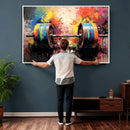 Weightlifting Barbell Art Triptych, Bold Abstract Fitness