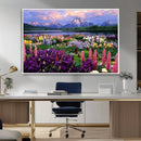Vibrant Wildflower Garden and Mountain View Giclee Canvas
